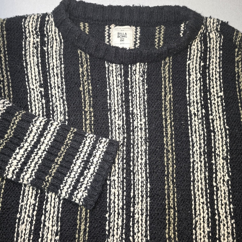 Billabong Easy Going Striped Cropped Sweater Black White Nubby Knit‎ Relaxed, L